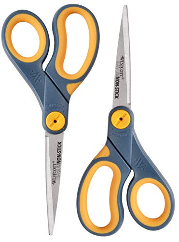 Westcott 8" Straight Titanium Bonded Non-Stick Scissors with Adjustable Glide Feature 2 Pack (16550), Grey/Yellow - Image 1