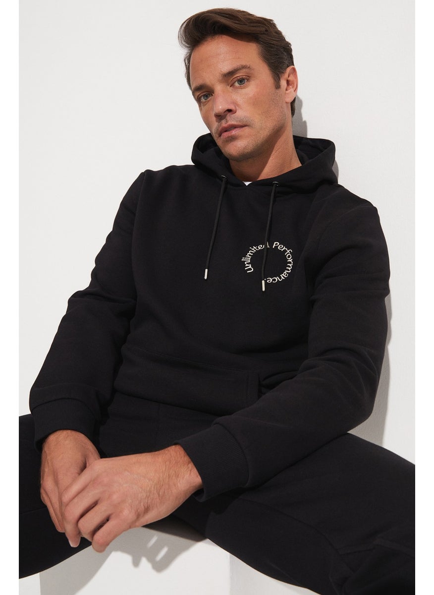 JOYSTAR Men's Regular Fit Kangaroo Pocket Hooded Slogan Embroidered Sweatshirt  - Image 4