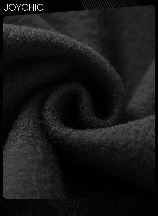 Joychic هودي بسحاب بأكمام طويلة بنمط حروف عصري للنساء، دافئ لفصل الخريف والشتاء باللون الأسود - Image 4