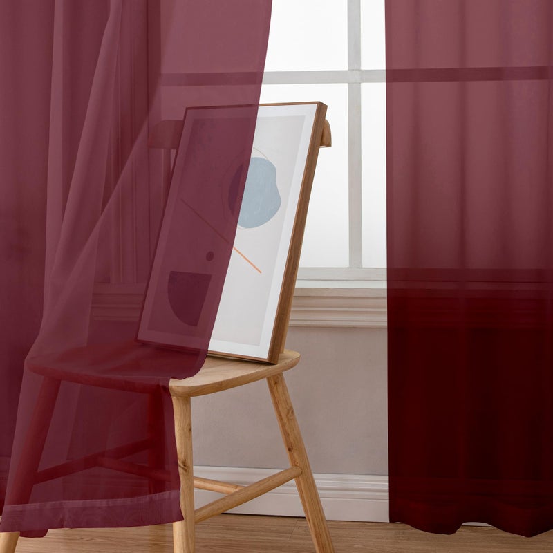 Simplebrand Red Sheer Curtains 84 Inches Long, Light Filtering Rod Pocket Solid Color Window Sheer Curtain Panels, Elegant Curtains & Drapes for Living Room, Bedroom 2 Panels (Burgundy, 42" W x 84" L) - Image 2