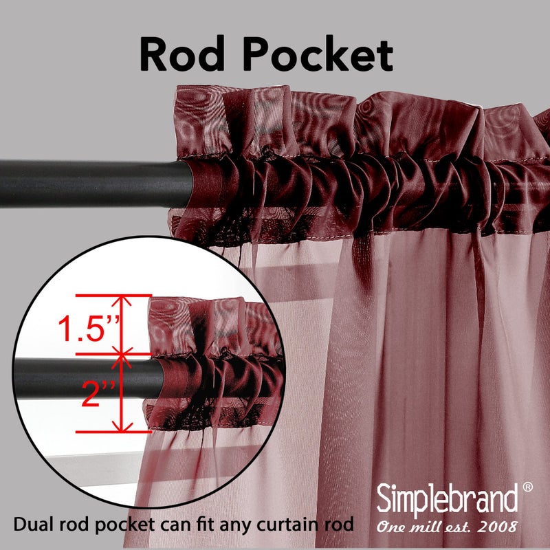 Simplebrand Red Sheer Curtains 84 Inches Long, Light Filtering Rod Pocket Solid Color Window Sheer Curtain Panels, Elegant Curtains & Drapes for Living Room, Bedroom 2 Panels (Burgundy, 42" W x 84" L) - Image 4