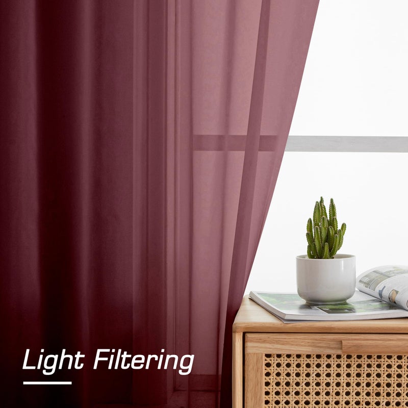 Simplebrand Red Sheer Curtains 84 Inches Long, Light Filtering Rod Pocket Solid Color Window Sheer Curtain Panels, Elegant Curtains & Drapes for Living Room, Bedroom 2 Panels (Burgundy, 42" W x 84" L) - Image 3