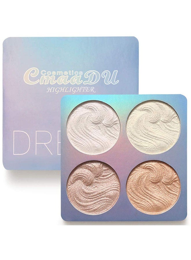 سمادو هايلايتر، 4 ألوان هايلايتر لامع، لوحة مكياج هايلايتر، مسحوق هايلايتر، هايلايتر لامع باللون الأبيض، الوردي، الشمبانيا، والذهبي، لمعان مكياج الوجه # 02 - Image 1