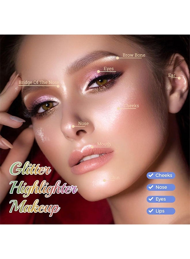 سمادو هايلايتر، 4 ألوان هايلايتر لامع، لوحة مكياج هايلايتر، مسحوق هايلايتر، هايلايتر لامع باللون الأبيض، الوردي، الشمبانيا، والذهبي، لمعان مكياج الوجه # 02 - Image 3
