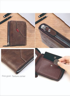 CarrKen Men's Short Retro Horizontal Style Comfortable Mini Wallet Driver's Document Bag Combining Pickup Card Bag Zipper Coin Purse Light Coffee Color  - Image 4