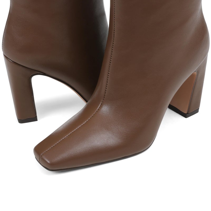 Lovee Cosee Brown Ankle Boots for Women 2025 Booties for Women Chunky Heel Square Toe Heeled Boots Comfort Leather Fall Winter Party Office Date Night Travel Casual Outfit Size 7 - Image 5