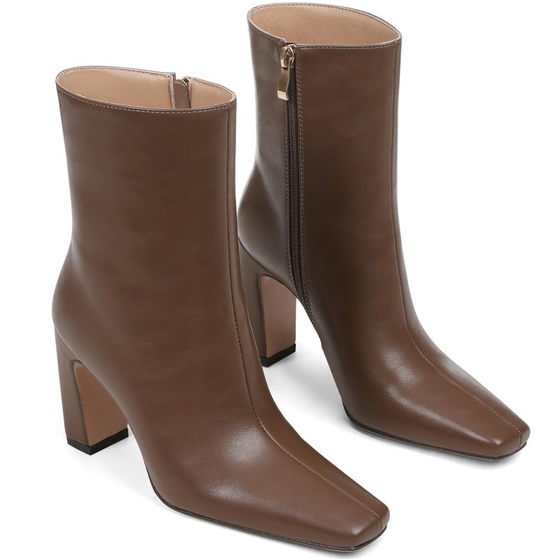 Lovee Cosee Brown Ankle Boots for Women 2025 Booties for Women Chunky Heel Square Toe Heeled Boots Comfort Leather Fall Winter Party Office Date Night Travel Casual Outfit Size 7 - Image 4