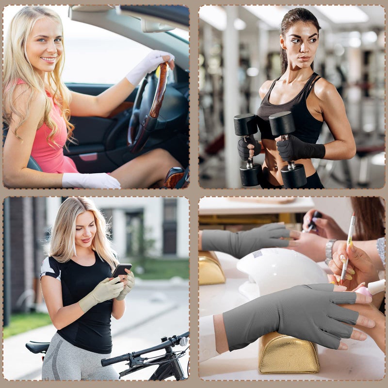 Sureio 4 Pairs Sun Protection UV Gloves for Women Fingerless Hand UV Protection Glove for Gel Manicures Summer Driving Biking(Black, White, Beige, Gray,Classic) - Image 4