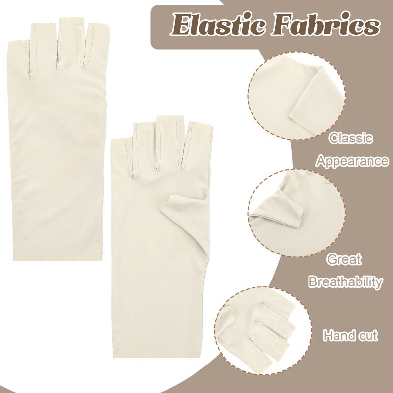 Sureio 4 Pairs Sun Protection UV Gloves for Women Fingerless Hand UV Protection Glove for Gel Manicures Summer Driving Biking(Black, White, Beige, Gray,Classic) - Image 5
