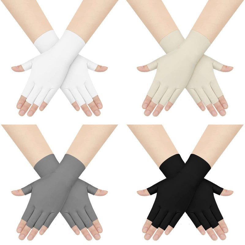 Sureio 4 Pairs Sun Protection UV Gloves for Women Fingerless Hand UV Protection Glove for Gel Manicures Summer Driving Biking(Black, White, Beige, Gray,Classic) - Image 1