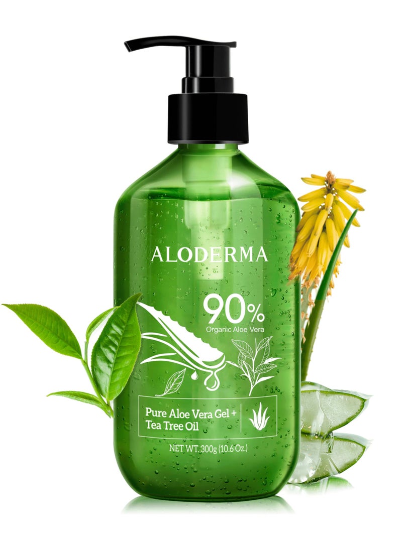 Aloderma - Aloderma Organic Aloe Vera Gel for Skin + Tea Tree Oil, Made within 12 Hours of Harvest, Soothing Pure Aloe Vera Gel for Face, Works Great for Oily Skin, Dry Scalp, Aftershave, Natural Aloe - 10.6 Oz - Image 1
