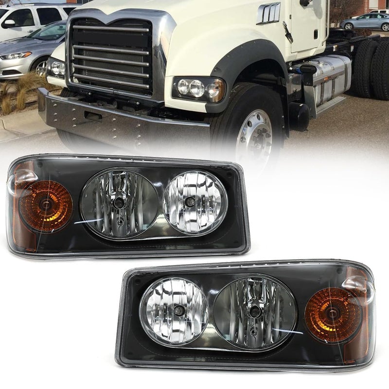 SUENOS Headlight Assembly Fit for Mack Granite GU713 Halogen Headlamp Compatible with Mack Truck Model Leftdriver RightPassenger Side 25105806 25105807