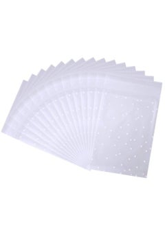 KASTWAVE Self Adhesive Cookie Bags, 100 Pcs Cellophane Treat Bags White Polka Dot Sealing Packaging Bags OPP Plastic Pastry Bag for Bakery Candy Cookie Chocolate 4" x 4"  - Image 1