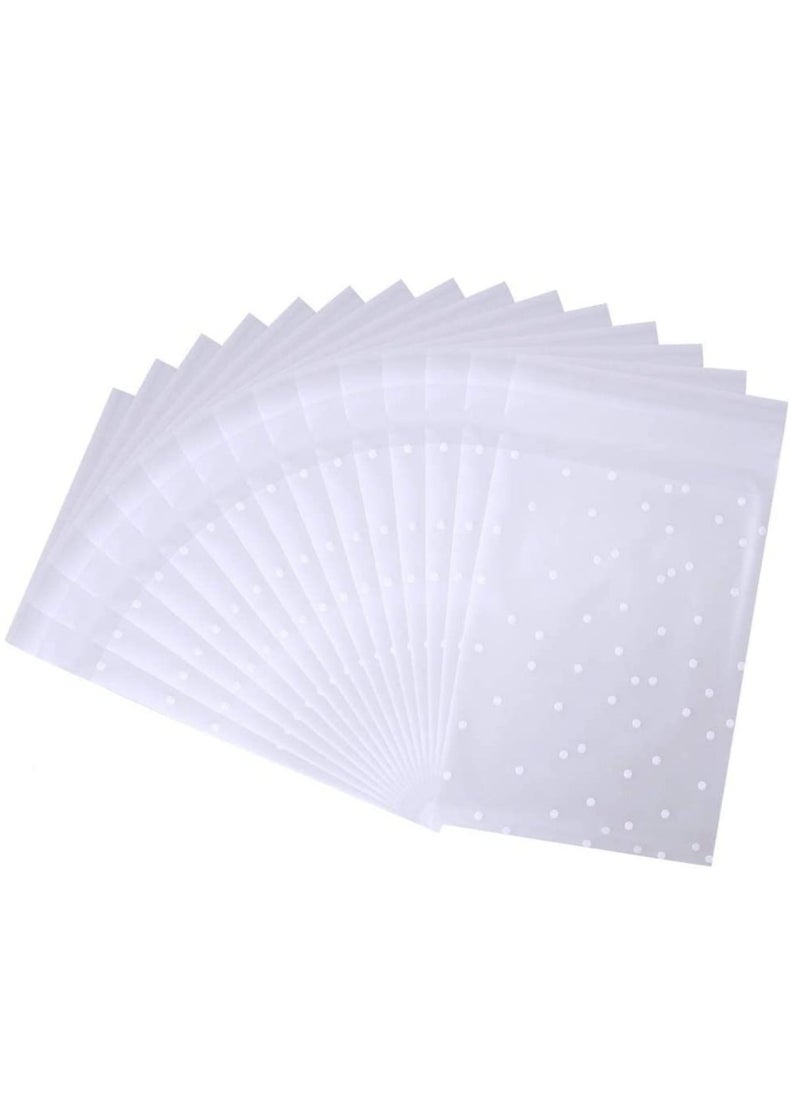 KASTWAVE Self Adhesive Cookie Bags, 100 Pcs Cellophane Treat Bags White Polka Dot Sealing Packaging Bags OPP Plastic Pastry Bag for Bakery Candy Cookie Chocolate 4" x 4"  - Image 1