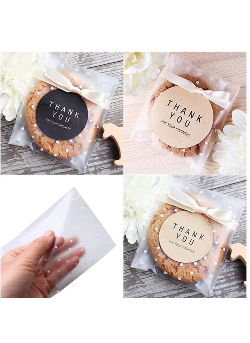 KASTWAVE Self Adhesive Cookie Bags, 100 Pcs Cellophane Treat Bags White Polka Dot Sealing Packaging Bags OPP Plastic Pastry Bag for Bakery Candy Cookie Chocolate 4" x 4"  - Image 2
