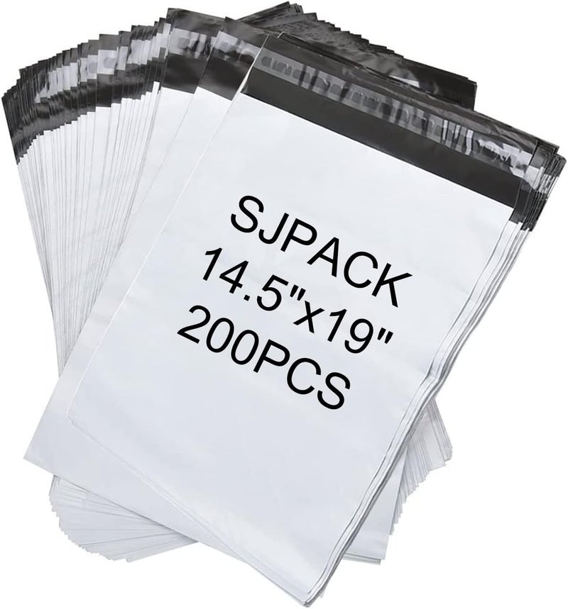 SJPACK 200pcs 14.5x19 Poly Mailers 2.5 Mil Envelopes Shipping Bags With Self Sealing Stripe,White Poly Mailers - Image 1
