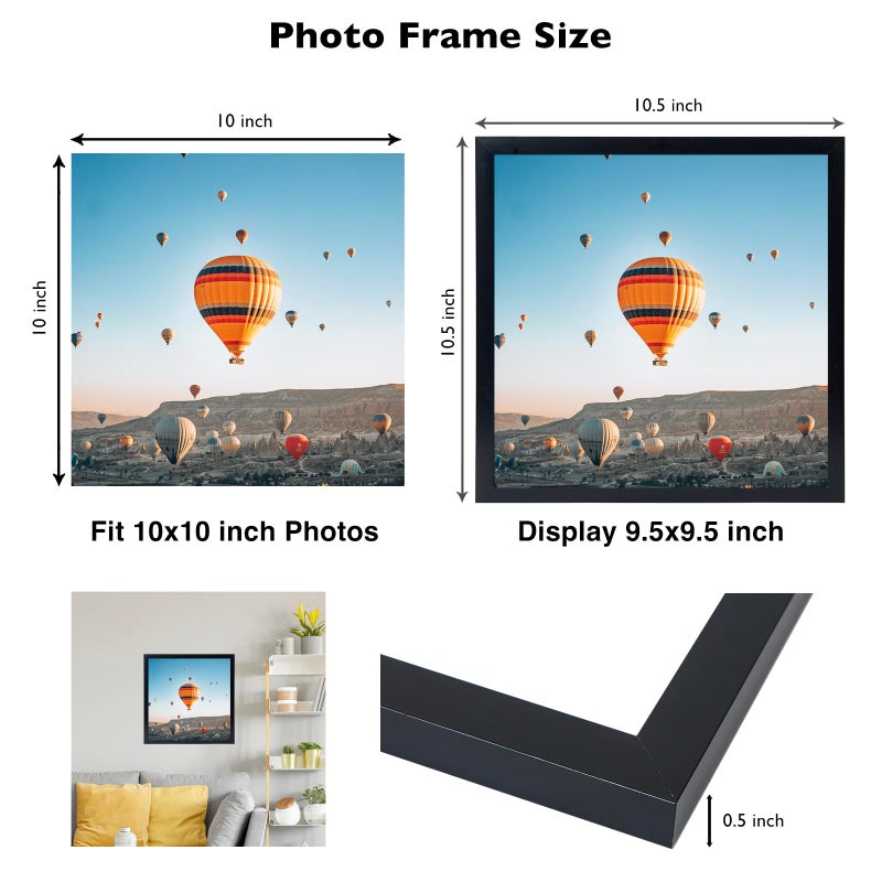 JCJMY 10x10 Picture Frame Black for Wall Hanging, Wall Mounting Horizontally or Vertically, 10 x 10 Square Wall Gallery Poster Photo Frame with Durable Shatter Resistant Plexiglass, Black - Image 3