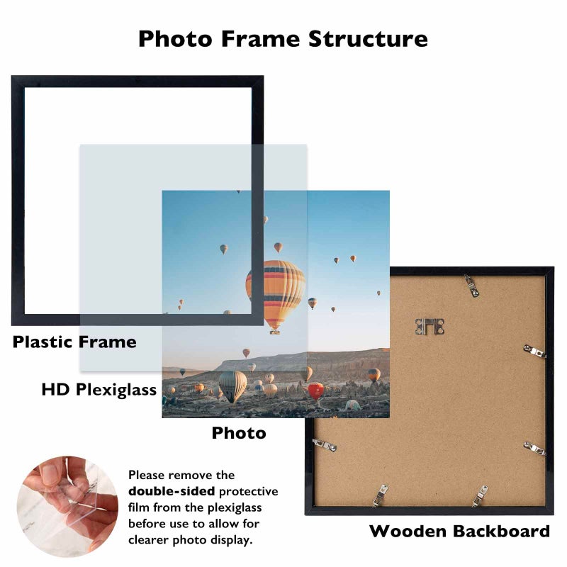 JCJMY 10x10 Picture Frame Black for Wall Hanging, Wall Mounting Horizontally or Vertically, 10 x 10 Square Wall Gallery Poster Photo Frame with Durable Shatter Resistant Plexiglass, Black - Image 2