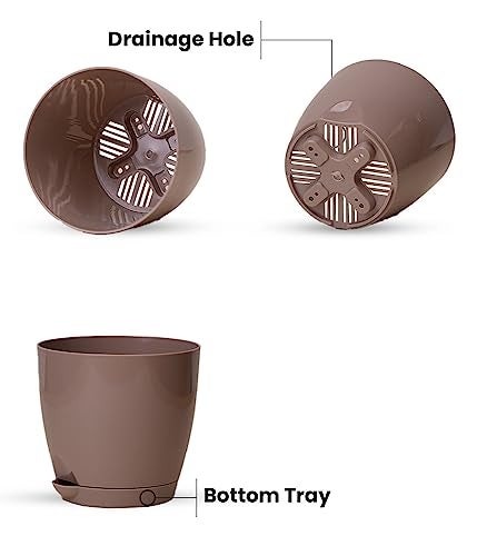 Nurturing Green® Combo of 8 Self Watering Flower Pots for Plants | Plastic Plant Pots | Planter Pots for Home, Room,Garden (Color: Ivory, Black, Mocha & White, Size: 11.5cm x 11cm Each) - Image 2