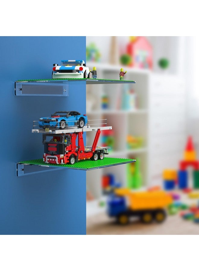 GALVANOX Display Shelves for Building Bricks (2 Pack Set) Compatible with All Toy Block Brands - Floating Wall Mounted Shelf with 10 Inch Removable Baseplate (Clear Acrylic) - Image 2