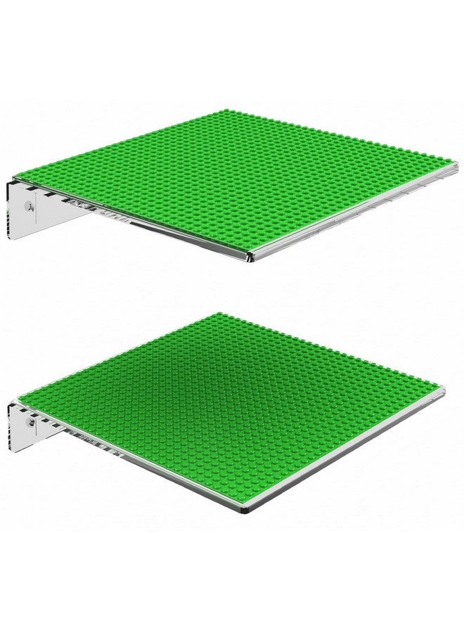 GALVANOX Display Shelves for Building Bricks (2 Pack Set) Compatible with All Toy Block Brands - Floating Wall Mounted Shelf with 10 Inch Removable Baseplate (Clear Acrylic) - Image 1