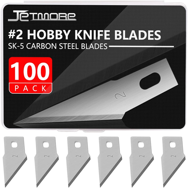 Jetmore 100 Pack Craft Hobby Blades 2 Craft Knife Blades Refill Hobby Knife Replacement Blade with Storage Box for Art and Crafting Scrapbooking Supplies Cutting Caving Stencil