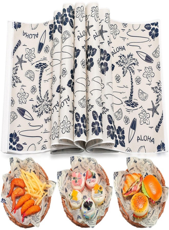 Tenceur 150 Pcs Deli Paper Sheets Wax Paper for Food Burrito Burger Sandwich Wrapping Parchment Greaseproof Waterproof Basket Liners for Picnic Kitchen Luau Tropical Aloha Summer Party - Image 1