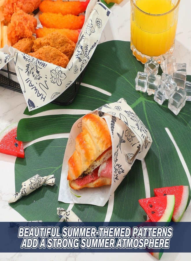 Tenceur 150 Pcs Deli Paper Sheets Wax Paper for Food Burrito Burger Sandwich Wrapping Parchment Greaseproof Waterproof Basket Liners for Picnic Kitchen Luau Tropical Aloha Summer Party - Image 3