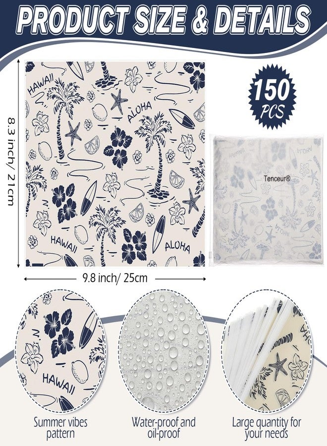 Tenceur 150 Pcs Deli Paper Sheets Wax Paper for Food Burrito Burger Sandwich Wrapping Parchment Greaseproof Waterproof Basket Liners for Picnic Kitchen Luau Tropical Aloha Summer Party - Image 2