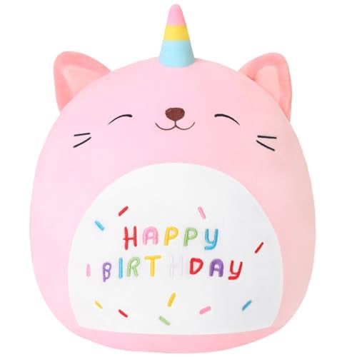 SQEQE Cat Plush Toy Unicorn Cat Stuffed Animal Cute Birthday Plushies Pillow Soft Plushie Doll Gifts for Kid DecorPink Caticorn 14 Inch - Image 1