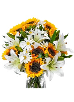 Excefore 20 Pcs Artificial Sunflower Bouquets Faux Flowers Bouquet Latex Lilies Silk Daisy Sunflowers Spring Flower Arrangement for Wedding Party Decor Mother's Day Table Centerpiece Home Decoration  - Image 1