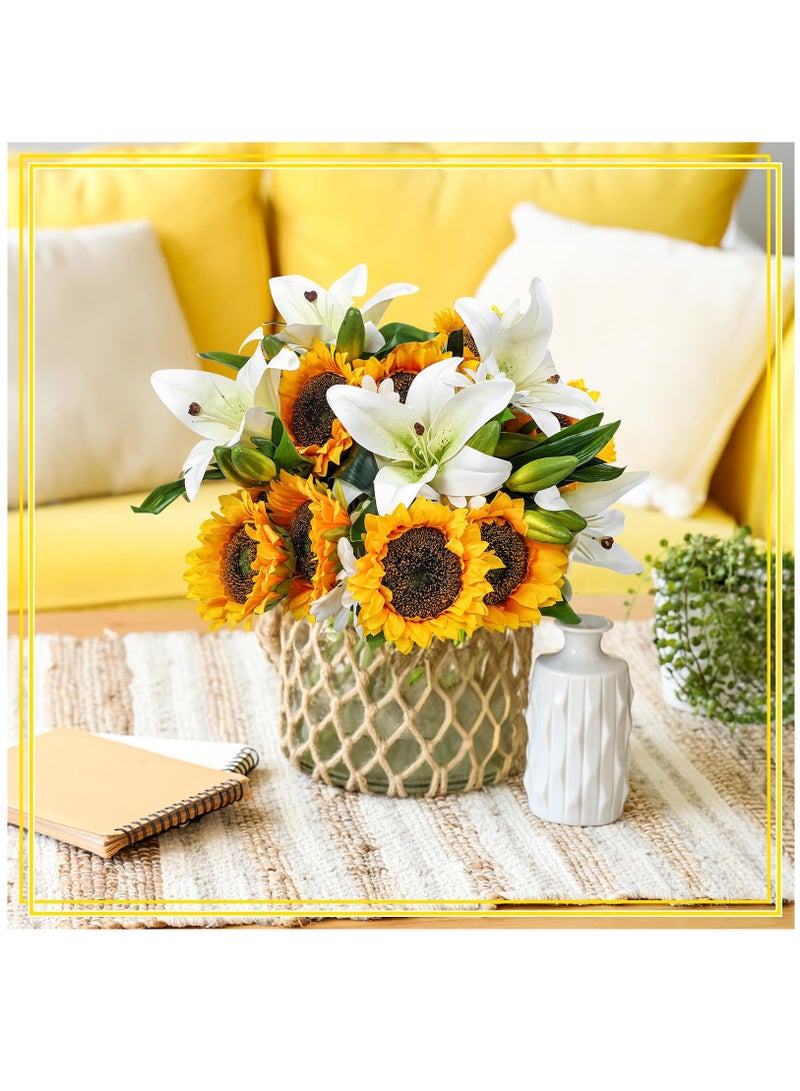 Excefore 20 Pcs Artificial Sunflower Bouquets Faux Flowers Bouquet Latex Lilies Silk Daisy Sunflowers Spring Flower Arrangement for Wedding Party Decor Mother's Day Table Centerpiece Home Decoration - Image 3