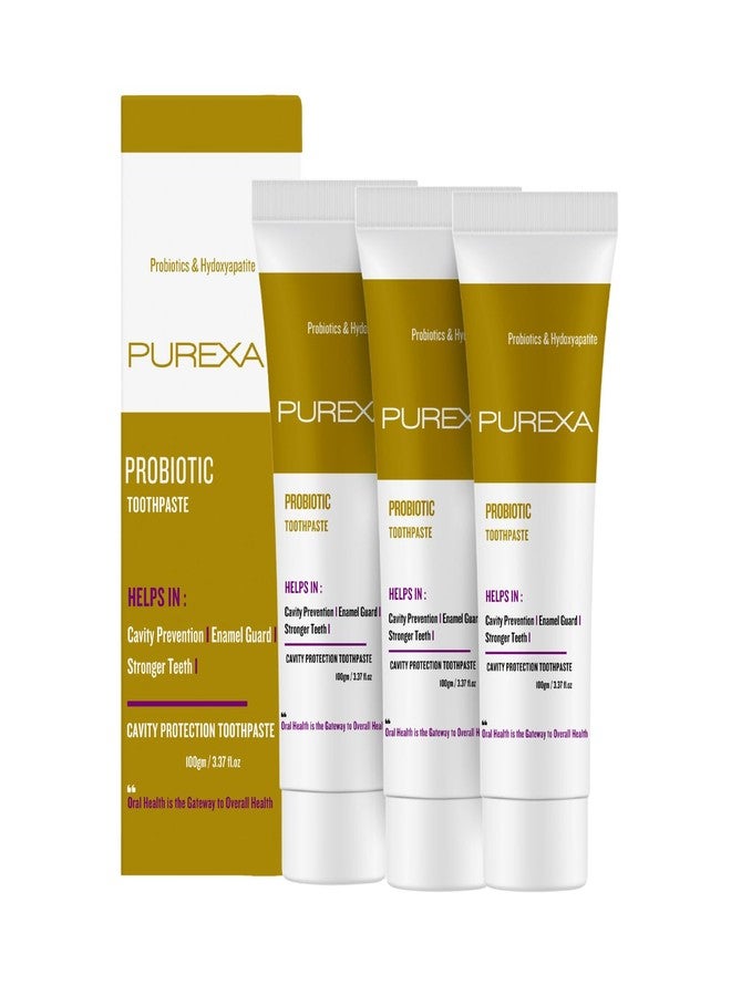 PUREXA معجون أسنان بروبيوتيك من بيوريكسا، عبوة من 3 قطع (100 غرام لكل قطعة) | معجون أسنان بالفلورايد مضاد للتسوس، لثة صحية وأسنان أقوى | خالٍ من المواد الكيميائية | عناية متطورة بالفم - Image 1