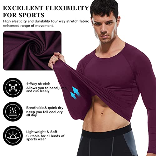 SPVISE Wine Red Compression Shirts Long Sleeve Men Cool Dry Athletic Workout Running T-Shirts Top Sports Baselayer Undershirt - Image 4