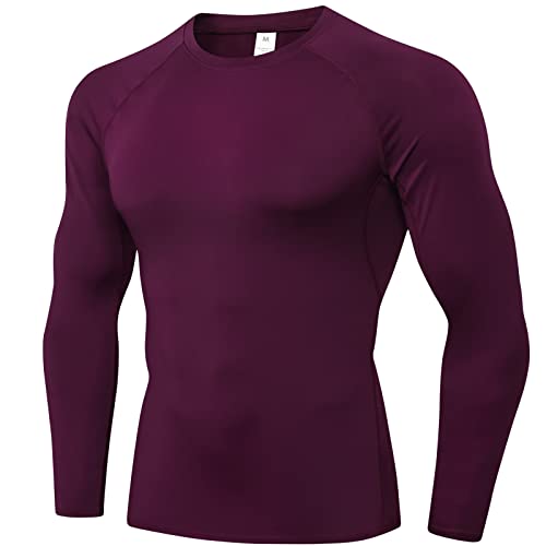SPVISE Wine Red Compression Shirts Long Sleeve Men Cool Dry Athletic Workout Running T-Shirts Top Sports Baselayer Undershirt - Image 1