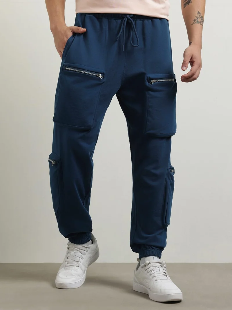 NOBERO  Men's Navy Multi Pocket Cargo Joggers for Men | Best Price UAE
