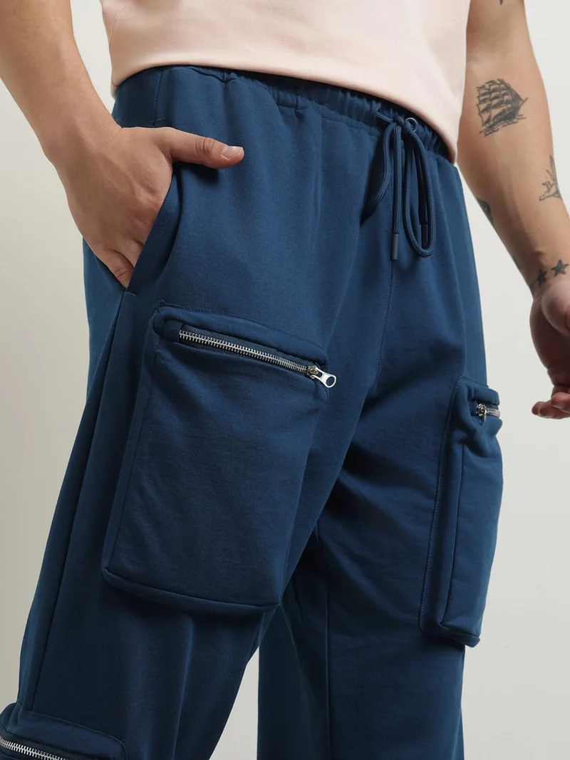 NOBERO  Men's Navy Multi Pocket Cargo Joggers for Men | Best Price UAE