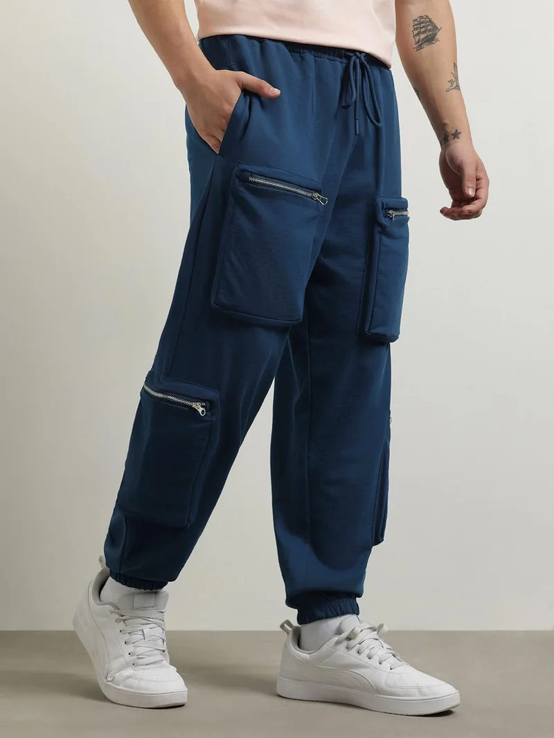 نوبيرو Men's Navy Multi Pocket Cargo Joggers