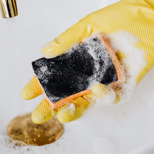 Sulfar Reusable 100% Natural Latex Rubber Dish Washing Gloves, Cleaning Gloves, Pet Grooming, Gardening, Great for Washing Dish, Kitchen, Car and Bathroom (Large, Yellow, 1 Pair) - Image 2