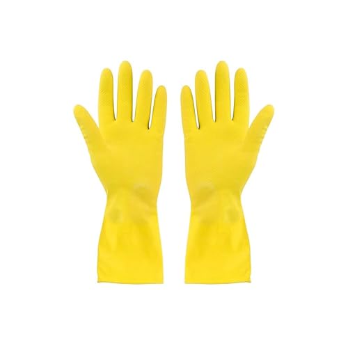 Sulfar Reusable 100% Natural Latex Rubber Dish Washing Gloves, Cleaning Gloves, Pet Grooming, Gardening, Great for Washing Dish, Kitchen, Car and Bathroom (Large, Yellow, 1 Pair) - Image 1