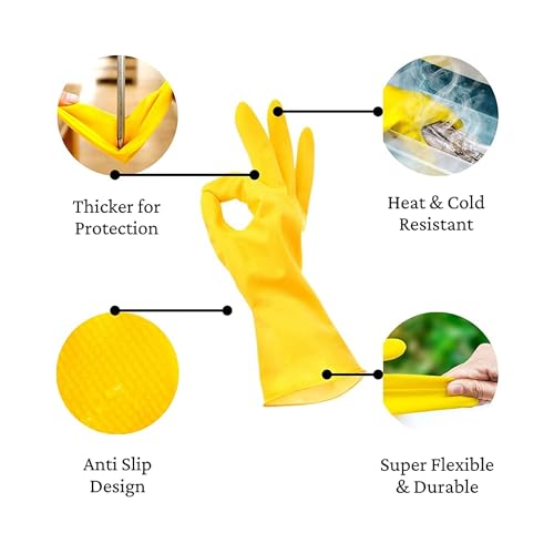 Sulfar Reusable 100% Natural Latex Rubber Dish Washing Gloves, Cleaning Gloves, Pet Grooming, Gardening, Great for Washing Dish, Kitchen, Car and Bathroom (Large, Yellow, 1 Pair) - Image 3