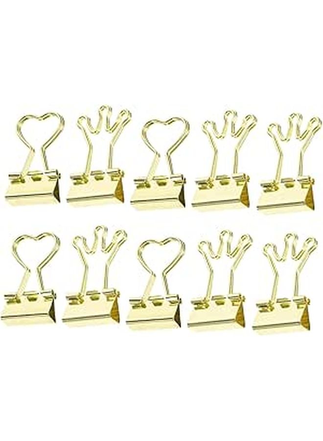 Gold Finish Heart Shaped Mini Binder Clips 10 Pack for Office Planner Document Organization - Image 1