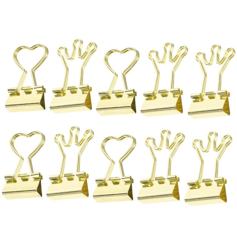 Gold Finish Heart Shaped Mini Binder Clips 10 Pack for Office Planner Document Organization - Image 2