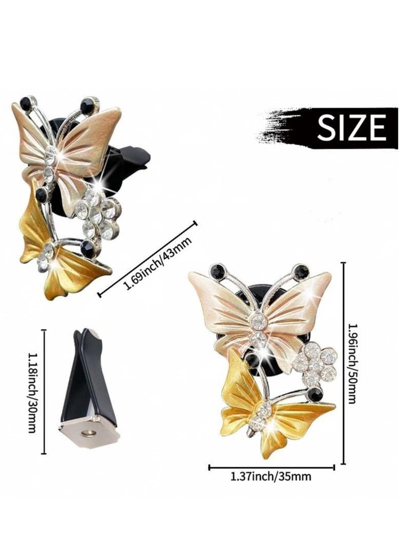 Y&D Creative Dual Butterfly Car Perfume Clip Air Fresheners Vent Clips Women Cute Rhinestone Trim Sparkly Aroma Diffuser Stone Decoration Accessories, Gray - Image 3