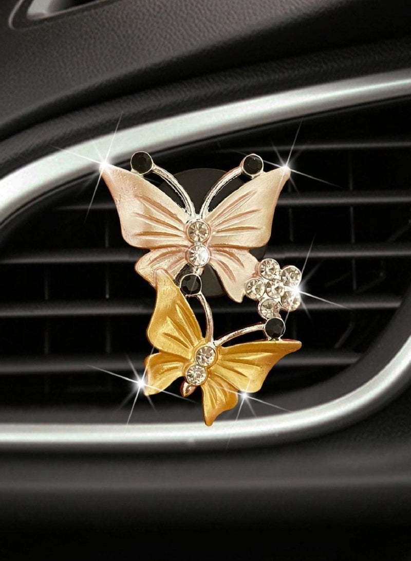 Y&D Creative Dual Butterfly Car Perfume Clip Air Fresheners Vent Clips Women Cute Rhinestone Trim Sparkly Aroma Diffuser Stone Decoration Accessories, Gray - Image 2