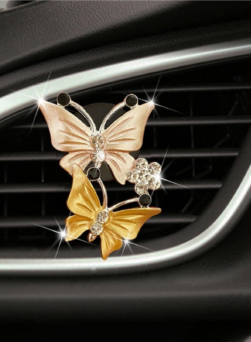 Y&D Creative Dual Butterfly Car Perfume Clip Air Fresheners Vent Clips Women Cute Rhinestone Trim Sparkly Aroma Diffuser Stone Decoration Accessories, Gray - Image 1