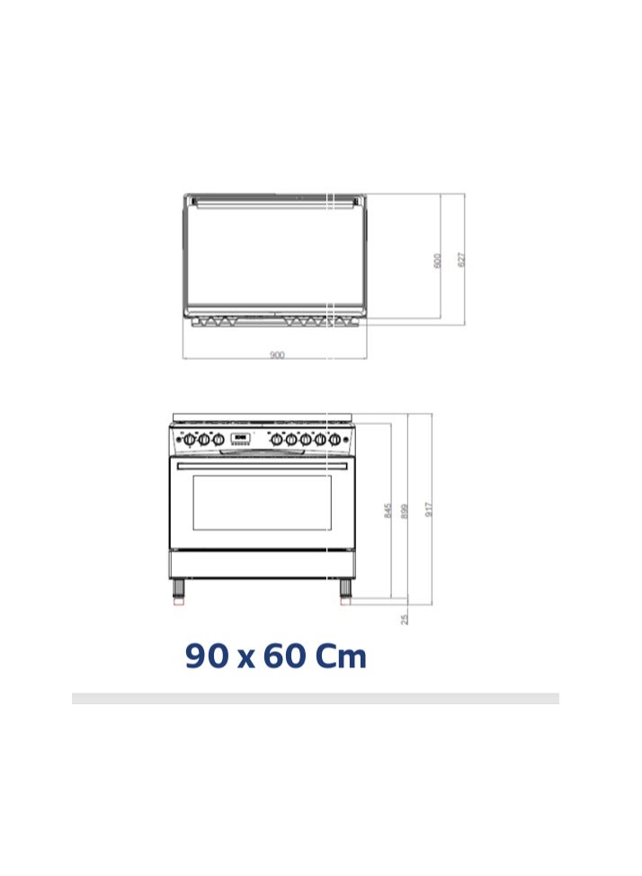 General Goldin General Goldin 90x60cm 5 Gas Burner, Iron Cast Stand, Total Safety, Auto Burn, 2 Layer Oven Door, Timer with Led light - Image 2