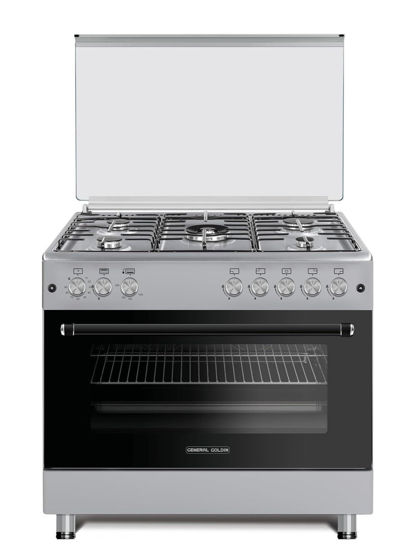 General Goldin 90x60cm 5 Gas Burner, Iron Cast Stand, Total Safety, Auto Burn, 2 Layer Oven Door, Timer with Led light With General Goldin Starway 2.5 Lt Garment Ironing Steamer, 2000 W, Adjustable Stand , Suit Hanger, Silver - Image 2