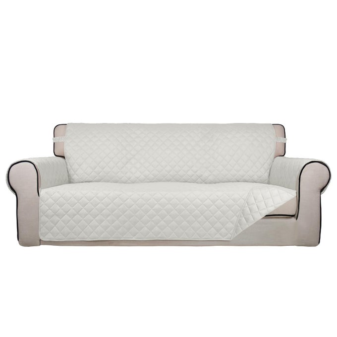 REVERSIBLE QUILTED SOFA COVER WATER RESISTANT SLIPCOVER FURNITURE PROTECTOR WASHABLE COUCH COVER WITH NON SLIP AND ELASTIC STRAPS FOR KIDS PETS OVERSIZED SOFA IVORYIVORY