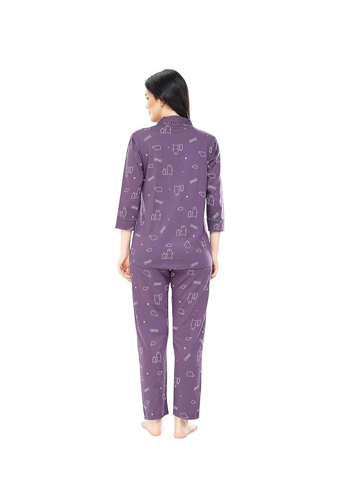 Accessorize Kingdom - Women's Cotton Heart Printed Night Suit Set Of Shirt & Pajama Set - Image 1